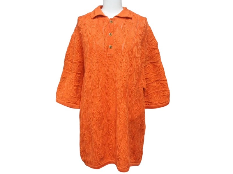 COOGI クージーニット 半袖 ポロシャツ 立体編み込み 3Dニット ハーフ ボタンRN74095 サイズ XL オレンジ 美品 中古 4b001608