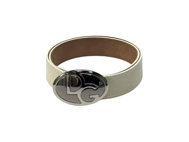 DOLCE&GABBANA ドルチェ＆ガッバーナ D&G ロゴ バックル ベルト BE0241 エナメルレザー メタル ホワイト 80CM 32INCH 美品 中古 4b001624