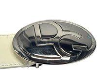 画像をギャラリービューアに読み込む, DOLCE&amp;GABBANA ドルチェ＆ガッバーナ D&amp;G ロゴ バックル ベルト BE0241 エナメルレザー メタル ホワイト 80CM 32INCH 美品 中古 4b001624