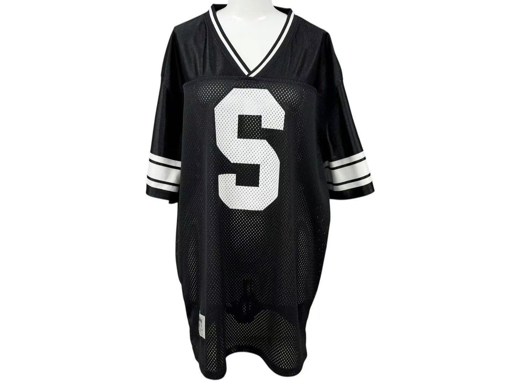 STUSSY ステューシー メッシュ 半袖 ゲームシャツ サイズXL ブラック ホワイト ロゴプリント 美品 中古 4b001628