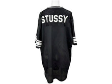 Load image into Gallery viewer, STUSSY ステューシー メッシュ 半袖 ゲームシャツ サイズXL ブラック ホワイト ロゴプリント 美品 中古 4b001628