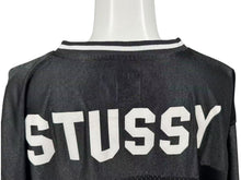 Load image into Gallery viewer, STUSSY ステューシー メッシュ 半袖 ゲームシャツ サイズXL ブラック ホワイト ロゴプリント 美品 中古 4b001628