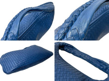 画像をギャラリービューアに読み込む, BOTTEGA VENETA ボッテガヴェネタ イントレチャート ホーボー ハンドバッグ レザー ブルー ワンショルダー 美品 中古 4b001752