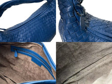 画像をギャラリービューアに読み込む, BOTTEGA VENETA ボッテガヴェネタ イントレチャート ホーボー ハンドバッグ レザー ブルー ワンショルダー 美品 中古 4b001752