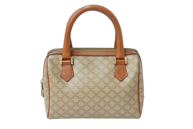 CELINE セリーヌ ハンドバッグ マイクロミニ ボストンバック M11 マカダム柄 ベージュ ブラウン ゴールド金具 PVC レザー 美品 中古 4b001767