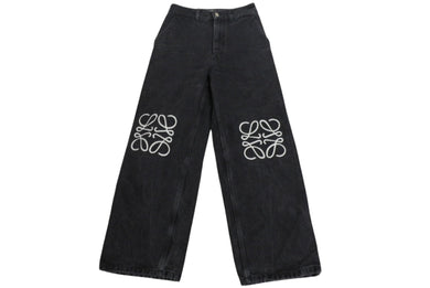 LOEWE ロエベ アナグラム バギージーンズ コットン アナグラム カットアウト フェード サイズ32 ブラック 美品 中古 4b001958