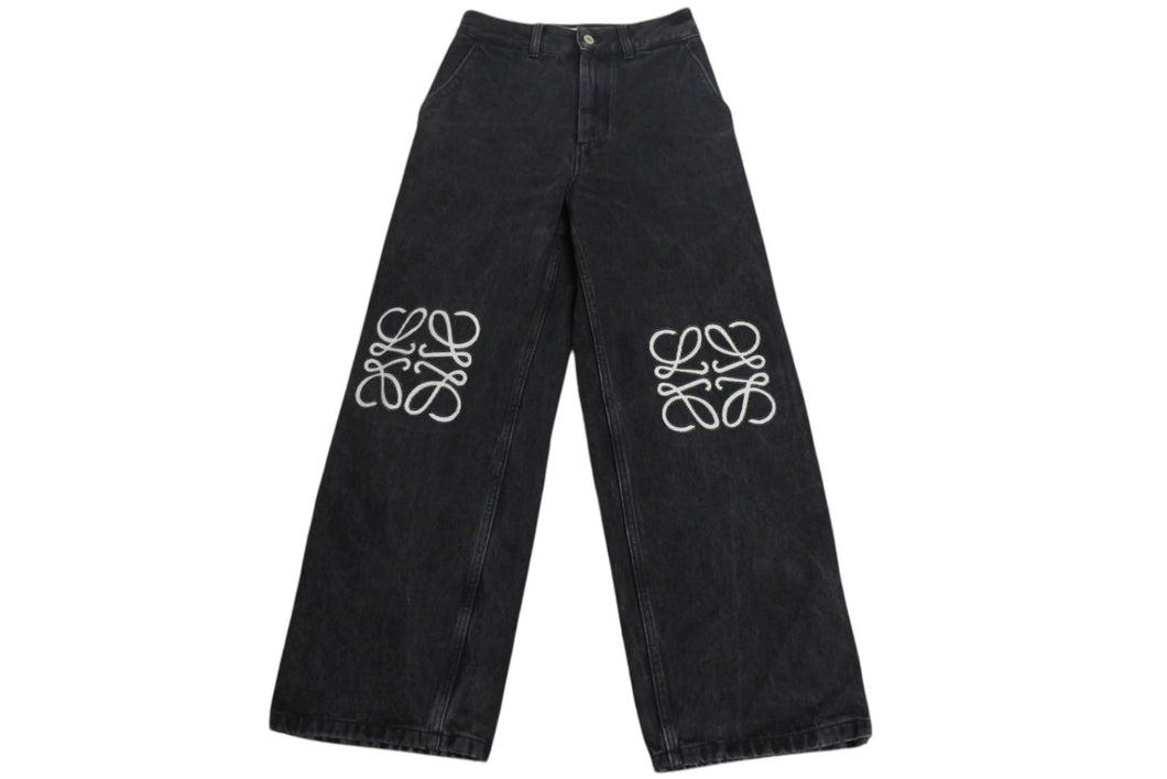 LOEWE ロエベ アナグラム バギージーンズ コットン アナグラム カットアウト フェード サイズ32 ブラック 美品 中古 4b001958