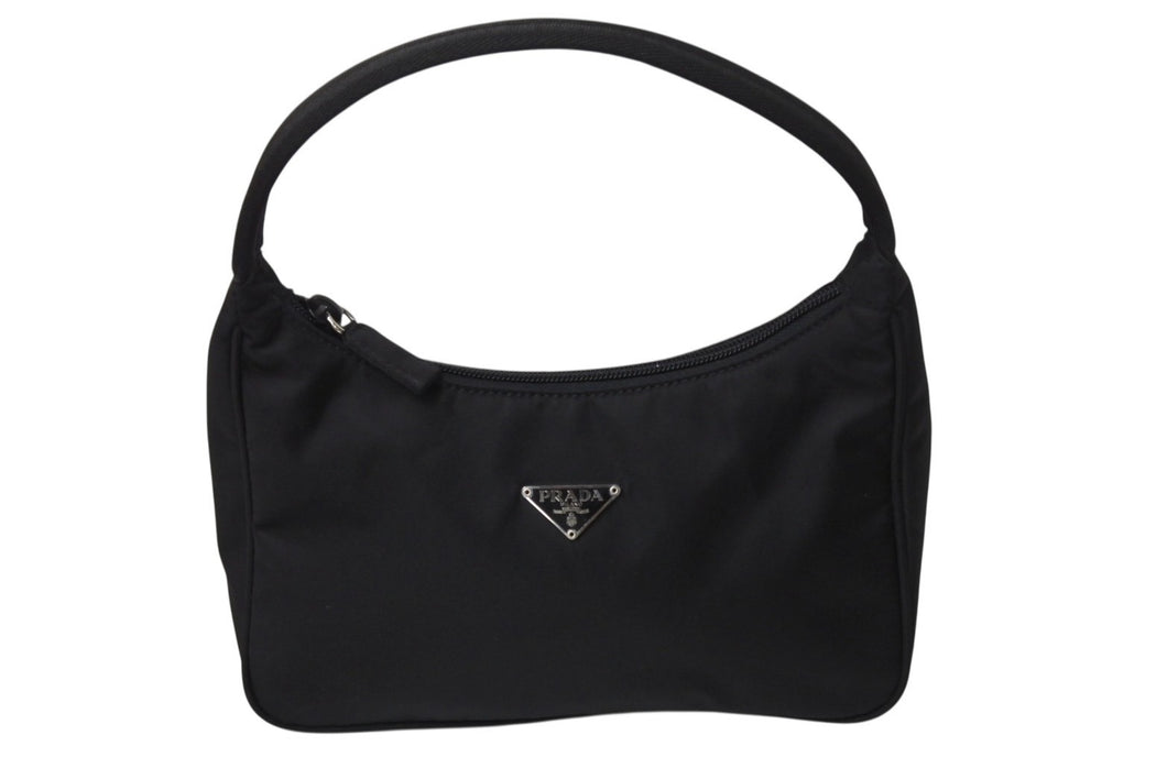 極美品 PRADA プラダ ホーボー ハンドバッグ ワンショルダーバッグ MV515 トライアングルロゴ ナイロン ブラック 中古 4b002047