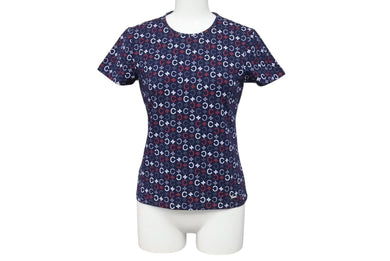 極美品 CELINE セリーヌ 半袖Tシャツ チビT マカダム柄 コットン スパンデックス ネイビー ホワイト レッド サイズS 中古 4b002059