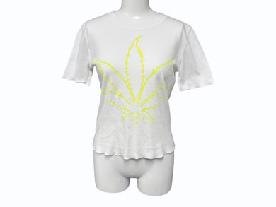 Lucien Pellat-Finet ルシアン ペラフィネ マリファナ 半袖Tシャツ サイズS プリント ホワイト イエロー 美品 中古 4b002077