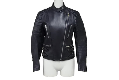 CELINE セリーヌ シープスキン レザージャケット フィービー期 ライダースジャケット 2 5H99/4533 ネイビー サイズ 36 中古 4b002086