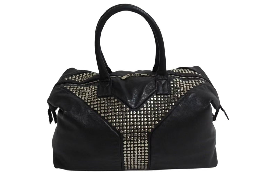 極美品 YVES SAINT LAURENT イヴサンローラン ハンドバッグ 29233324 レザー ブラック スタッズ シルバー金具 中古 4b002114