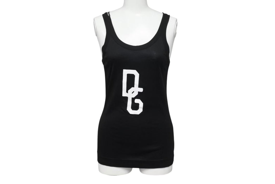 DOLCE&GABBANA ドルチェ&ガッバーナ タンクトップ DGロゴ JTJ3K イタリア製 コットン ブラック ホワイト サイズ40 美品 中古 4b002133