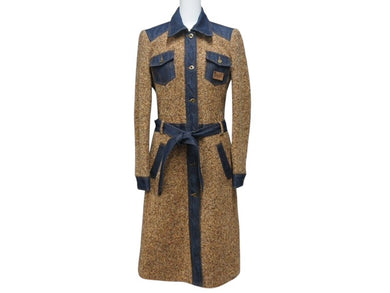 DOLCE & GABBANA D&G ドルチェアンドガッバーナ ツイード デニム 切り替え ロングコート ブラウン サイズXS 美品 中古 4b002153