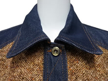 画像をギャラリービューアに読み込む, DOLCE &amp; GABBANA D&amp;G ドルチェアンドガッバーナ ツイード デニム 切り替え ロングコート ブラウン サイズXS 美品 中古 4b002153