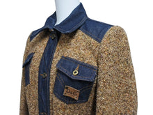 画像をギャラリービューアに読み込む, DOLCE &amp; GABBANA D&amp;G ドルチェアンドガッバーナ ツイード デニム 切り替え ロングコート ブラウン サイズXS 美品 中古 4b002153