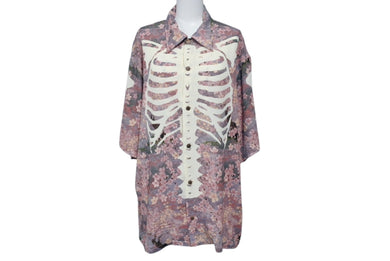 新品未使用 KAPITAL キャピタル レーヨン 桜 BONE pt アロハシャツ K2503SS049 ボタンアップ ボーン 骨 SAX サックス サイズ 5 XXL 中古 4b002201