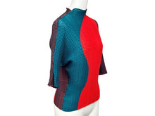 画像をギャラリービューアに読み込む, 極美品 ISSEY MIYAKE イッセイミヤケ シェイプドプリーツシャツ IM31FJ638 レッド ブルー ポリエステル サイズ2 中古 4b002204