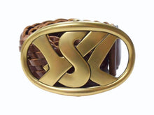 画像をギャラリービューアに読み込む, YVES SAINT LAURENT イヴサンローラン YSL ロゴ バックル ベルト ブラウン レザー メッシュ 141516 ゴールド金具 小物 美品 中古 4b002234