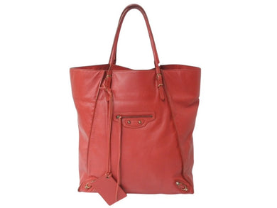 BALENCIAGA バレンシアガ ペーパー トートバッグ 338582 レザー レッド ゴールド金具 美品 中古 4b002255