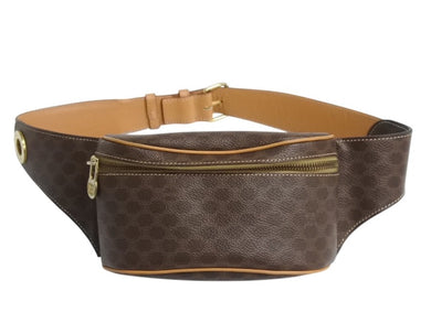 CELINE セリーヌ ウエストバッグ マカダム イタリア製 PVC ヌメ革 ブラウン ゴールド金具 美品 中古 4b002266