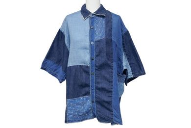 KAPITAL キャピタル パッチワーク デニム 半袖シャツ Patchwork Kathmandu Shirt ブルー コットン サイズ3 中古 4b002290