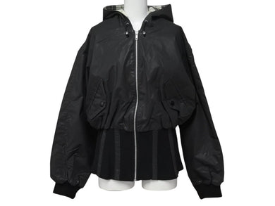 Jean Paul GAULTIER ジャンポール ゴルチェ フードジャケット ブルゾン サイズ9 ブラック ロングリブ 合成ゴム 総柄 美品 中古 4b002365
