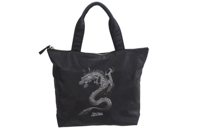 Jean Paul Gaultier ジャンポールゴルチェ ハンドバッグ ドラゴン タトゥー ブラック グレー ナイロン シルバー金具 龍 良品 中古 4b002366