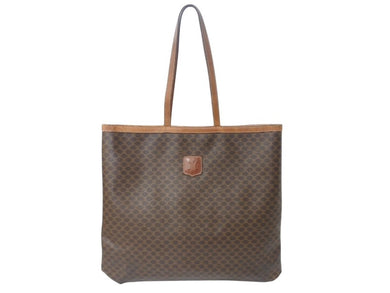CELINE セリーヌ トートバッグ マカダム柄 ベージュ ブラウン PVC レザー ゴールド金具 良品 中古 4b002398