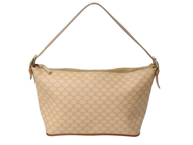 CELINE セリーヌ ハンドバッグ マカダム ロゴ ヴィンテージ ベージュ ロゴ PVC レザー 鞄 ゴールド金具 美品 中古 4b002412