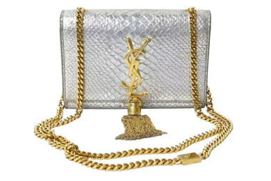 SAINT LAURENT サンローラン ケイト タッセル スモール ショルダーバッグ パイソン柄 シルバー ゴールド金具 美品 中古 4b002447