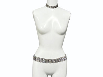 DOLCE&GABBANA ドルチェアンドガッバーナ ベラインストーン ベルト チョーカー セット 04A1AW8 シルバー クリア メタル 美品 中古 4b002490