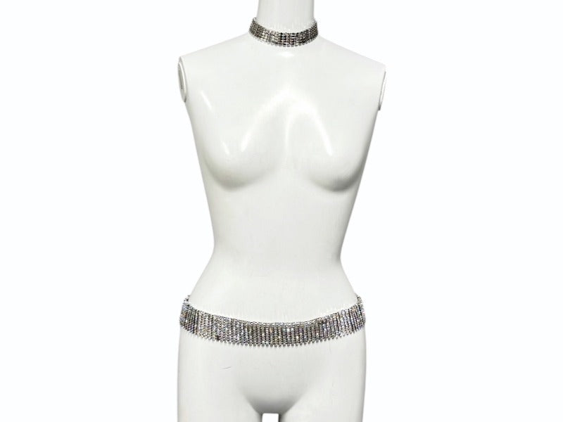 DOLCE&GABBANA ドルチェアンドガッバーナ ベラインストーン ベルト チョーカー セット 04A1AW8 シルバー クリア メタル 美品 中古 4b002490