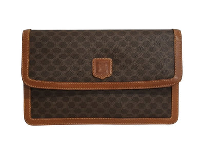 CELINE セリーヌ クラッチバック バック マカダム ブラウン ヴィンテージ PVC レザー 茶色 鞄 良品 中古 4b002495