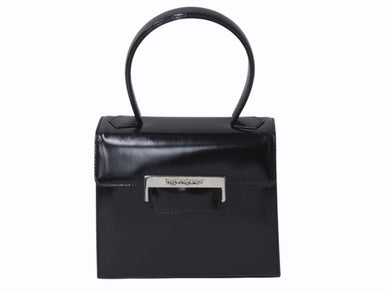 極美品 YVES SAINT LAURENT イヴサンローラン ハンドバッグ トップハンドル カーフレザー ブラック ロゴ金具 シルバー金具 中古 4b002576