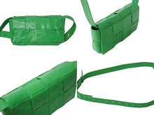 画像をギャラリービューアに読み込む, 極美品 BOTTEGAVENETA ボッテガヴェネタ イントレチャート カセット ボディバッグ 651053 グリーン カーフスキン シルバー金具 中古 4b002657