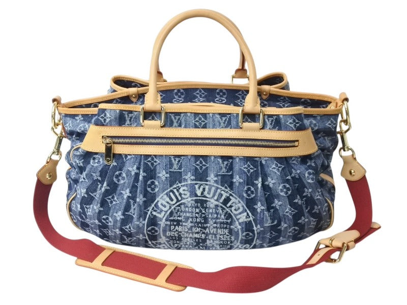 極美品 LOUIS VUITTON ルイヴィトン モノグラムデニム カバレイエGM 2way ショルダーバッグ ブルー ゴールド金具 M95336 中古 4b002695