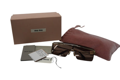 極美品 MIUMIU ミュウミュウ キャットアイ サングラス アイウェア ZVN-70D イタリア製 メタル ブラウン ゴールド金具 中古 4b002717