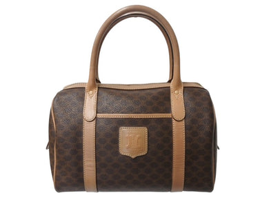 CELINE セリーヌ ボストンバック26 マカダム柄 M12 PVC レザー ヴィンテージ ブラウン ゴールド金具 美品 中古 4b002835