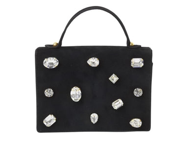 BALENCIAGA バレンシアガ ビジュー ラインストーン ミニハンドバッグ スウェード ビジュー ブラック ゴールド金具 美品 中古 4b002844