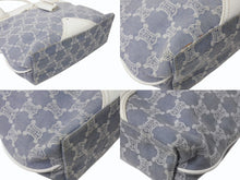 Load image into Gallery viewer, CELINE セリーヌ マカダム トートバッグ ハンドバッグ SC-ST-1026 デニム レザー ネイビー ホワイト シルバー金具 美品 中古 4b002860