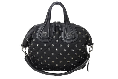Givenchy ジバンシー ショルダーバッグ ハンドバッグ スワロフスキー ナイチンゲール 2WAY レザー ナイロン ブラック シルバー金具 美品 中古 4b002863