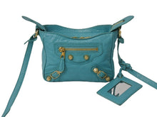 画像をギャラリービューアに読み込む, BALENCIAGA バレンシアガ ショルダーバッグ ザシティ ミニ 319722-4605 ブルー ミント レザー 美品 中古 4b002866