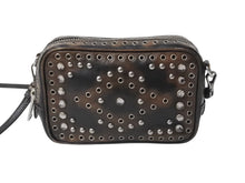 画像をギャラリービューアに読み込む, PRADA プラダ ビジュー ロゴ レザー ミニ ショルダーバッグ ブラウン ハトメ ラインストーン スタッズ シルバー金具 美品 中古 4b002867