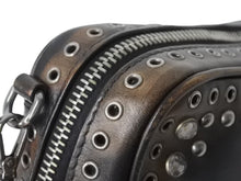 画像をギャラリービューアに読み込む, PRADA プラダ ビジュー ロゴ レザー ミニ ショルダーバッグ ブラウン ハトメ ラインストーン スタッズ シルバー金具 美品 中古 4b002867