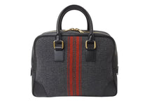 Load image into Gallery viewer, CELINE セリーヌ ボストンバッグ ハンドバッグ フィービー期 ブラックストライプ レザー ウール グレー レッド ブラック 美品 中古 4b002882