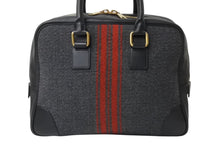 Load image into Gallery viewer, CELINE セリーヌ ボストンバッグ ハンドバッグ フィービー期 ブラックストライプ レザー ウール グレー レッド ブラック 美品 中古 4b002882