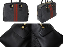 Load image into Gallery viewer, CELINE セリーヌ ボストンバッグ ハンドバッグ フィービー期 ブラックストライプ レザー ウール グレー レッド ブラック 美品 中古 4b002882