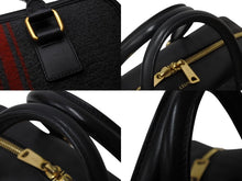 Load image into Gallery viewer, CELINE セリーヌ ボストンバッグ ハンドバッグ フィービー期 ブラックストライプ レザー ウール グレー レッド ブラック 美品 中古 4b002882