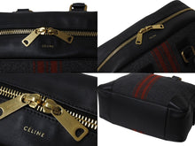 Load image into Gallery viewer, CELINE セリーヌ ボストンバッグ ハンドバッグ フィービー期 ブラックストライプ レザー ウール グレー レッド ブラック 美品 中古 4b002882